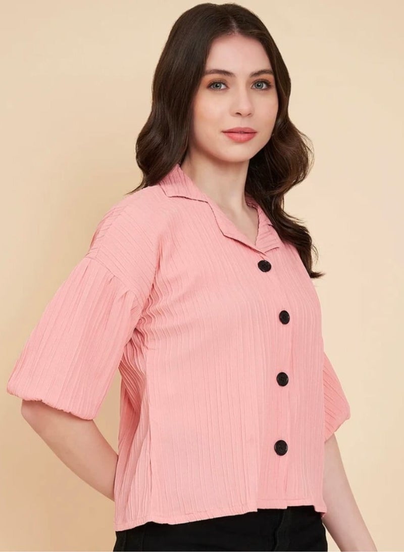 Grace Women regular fit solid lapel collar casual shirt  - Image 4