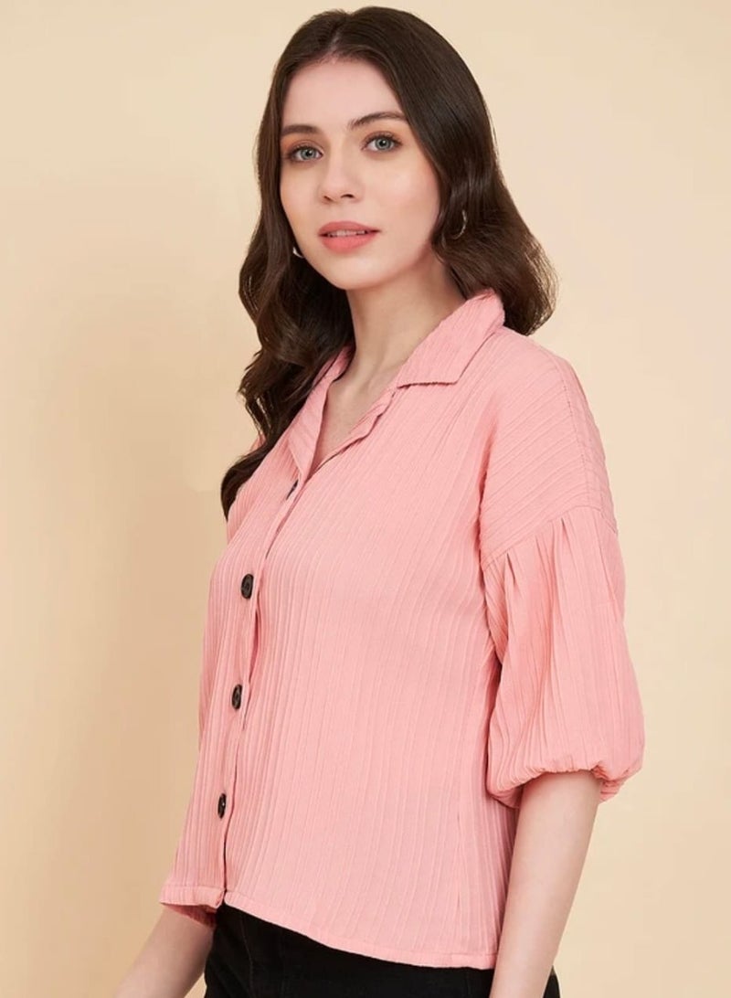 Grace Women regular fit solid lapel collar casual shirt  - Image 3