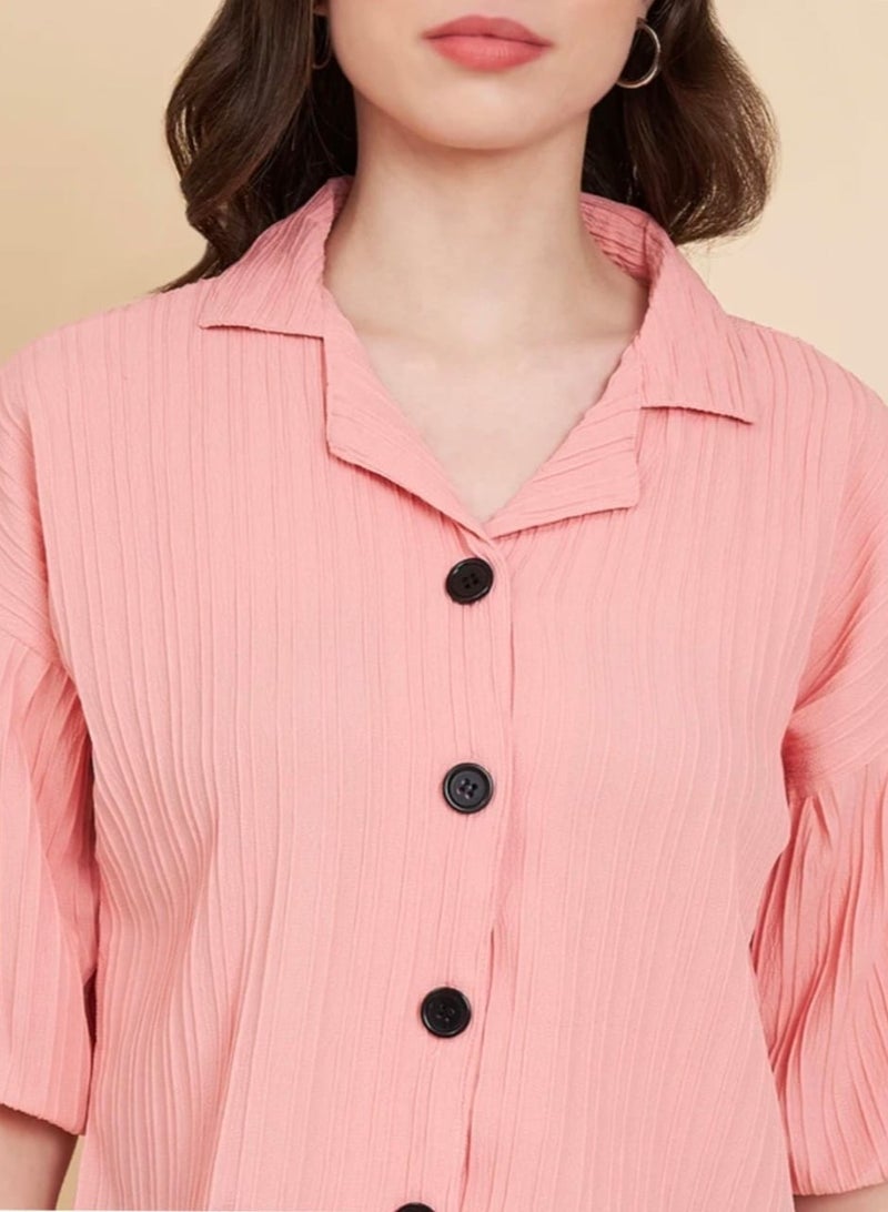 Grace Women regular fit solid lapel collar casual shirt  - Image 5