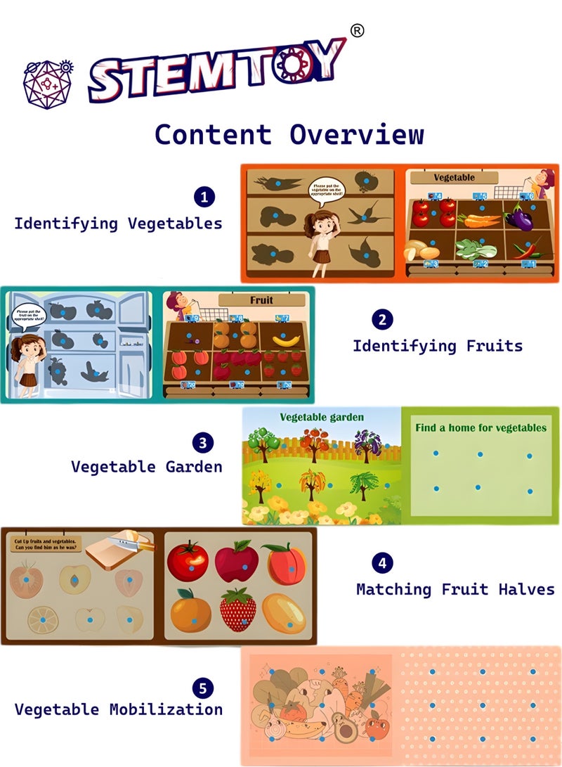 STEMTOY Quiet Book Busy Book for Toddlers, Montessori Homeschool Preschool STEM/ STEAM Educational Toy, Interactive Early Learning Activity, Sensory Cognitive Development Fine Motor Skills, Portable Washable Travel Gift for Babies Kids Boys Girls Ages 3-6 (Vegetable & Fruit Daily Theme) - Image 2