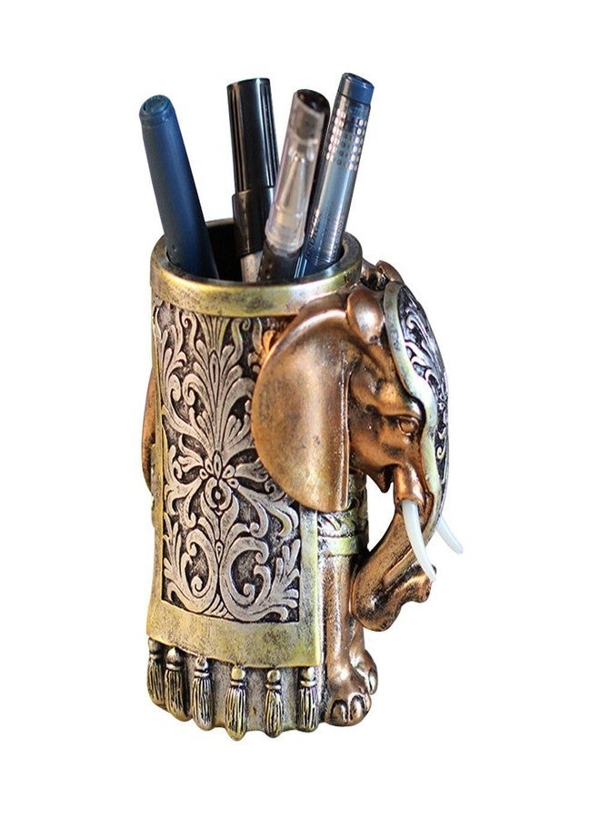 ornerx Resin Pencil Holder 4.5" Desk Organizer Vintage Lucky Elephant Head - Image 1