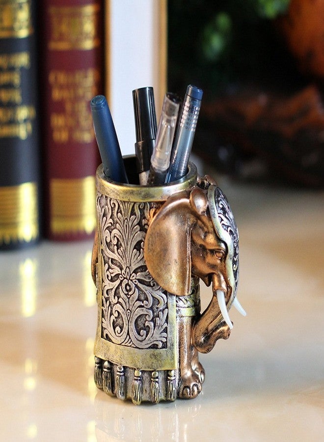 ornerx Resin Pencil Holder 4.5" Desk Organizer Vintage Lucky Elephant Head - Image 4