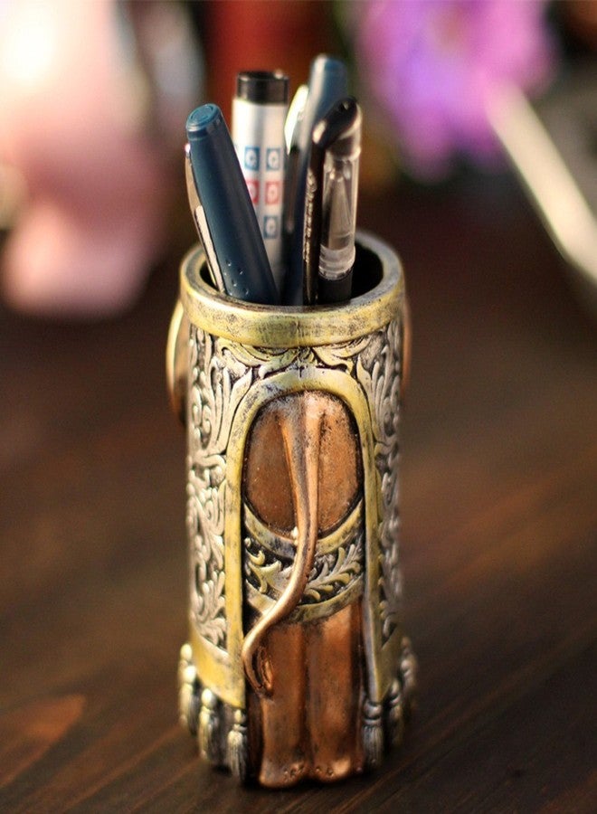 ornerx Resin Pencil Holder 4.5" Desk Organizer Vintage Lucky Elephant Head - Image 2