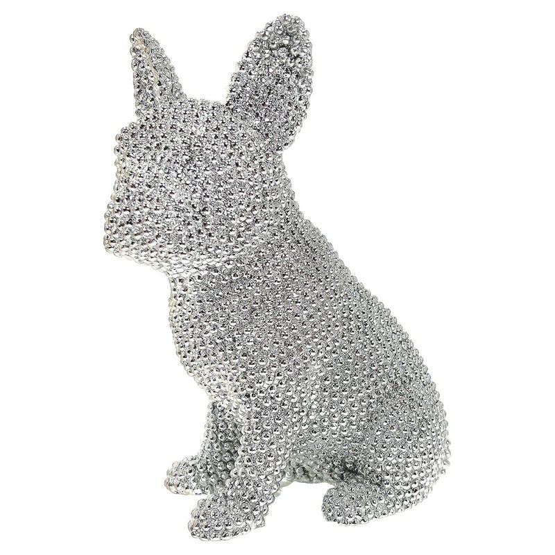 Frenchie Statue French Bulldog Statue for Home Living Room Resin Sparkly Dog Statue Desktop Decorations French Bull Dog Figurine Decor for Women Men Adornos para Sala Modernos Silver