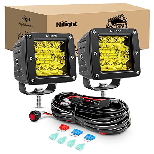Nilight 2Pcs 3Inch Amber LED Pods 42W LED Cubes Upgraded Spot Flood Combo Driving Backup Light Reverse Light with Off Road Wiring Harness Kit -2 Leads for Trucks ATV UTV SUV - Image 1