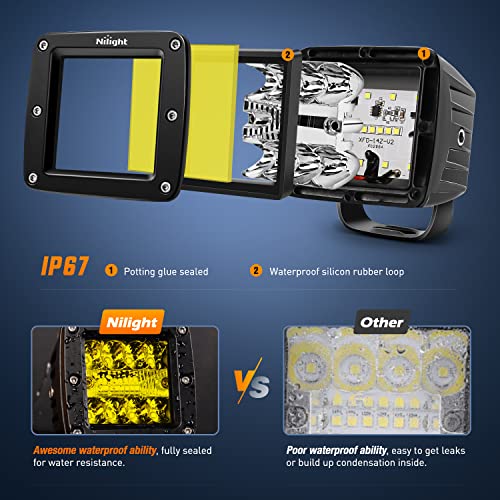 Nilight 2Pcs 3Inch Amber LED Pods 42W LED Cubes Upgraded Spot Flood Combo Driving Backup Light Reverse Light with Off Road Wiring Harness Kit -2 Leads for Trucks ATV UTV SUV - Image 5