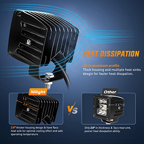 Nilight 2Pcs 3Inch Amber LED Pods 42W LED Cubes Upgraded Spot Flood Combo Driving Backup Light Reverse Light with Off Road Wiring Harness Kit -2 Leads for Trucks ATV UTV SUV - Image 3