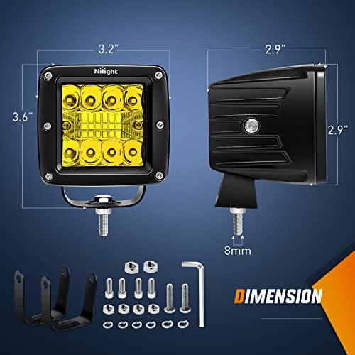 Nilight 2Pcs 3Inch Amber LED Pods 42W LED Cubes Upgraded Spot Flood Combo Driving Backup Light Reverse Light with Off Road Wiring Harness Kit -2 Leads for Trucks ATV UTV SUV - Image 2