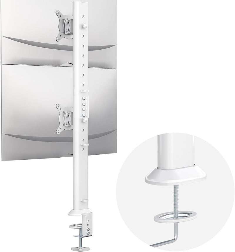 Hemudu Dual Monitor Articulating Desk Mount Arm Stand - Vertical Stack Screen Supports Two 13 to 34 Inch Computer Monitors with C Clamp White - Image 1