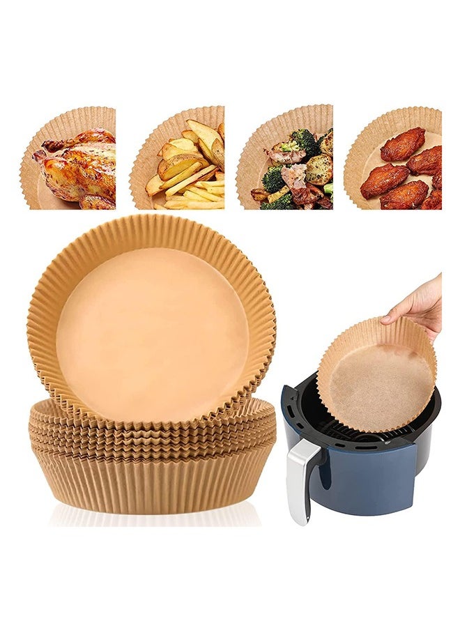 SKY-TOUCH - 50pcs Air Fryer Disposable Non-Stick Parchment Paper Liners, Round Food Grade Baking for Air Fryer, 16cm/6.3inch Brown - Image 1