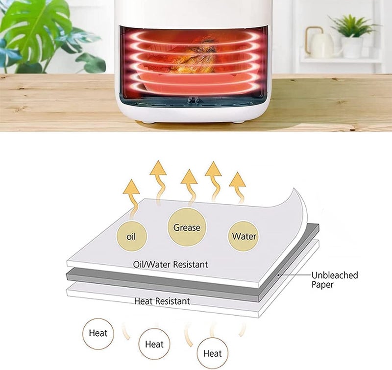 SKY-TOUCH 100 Pieces Air Fryer Disposable Paper Liners,Non Stick & Oil Proof Parchment Paper for Microwave and Gas Ovens,Square Food Grade Water-proof Baking Paper for Air Fryer,16cm/6.3inch,Brown - Image 4