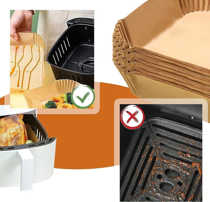 SKY-TOUCH 100 Pieces Air Fryer Disposable Paper Liners,Non Stick & Oil Proof Parchment Paper for Microwave and Gas Ovens,Square Food Grade Water-proof Baking Paper for Air Fryer,16cm/6.3inch,Brown - Image 5