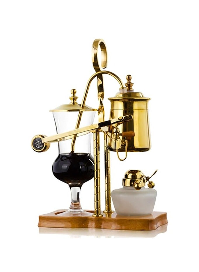 Precise Balance Syphon Coffee Maker with Wooden Base, Stainless Steel Water Retainer, Glass Cup, Burner & Metal Handle, 3-5 cups Espresso Maker - Gold Color - Image 1