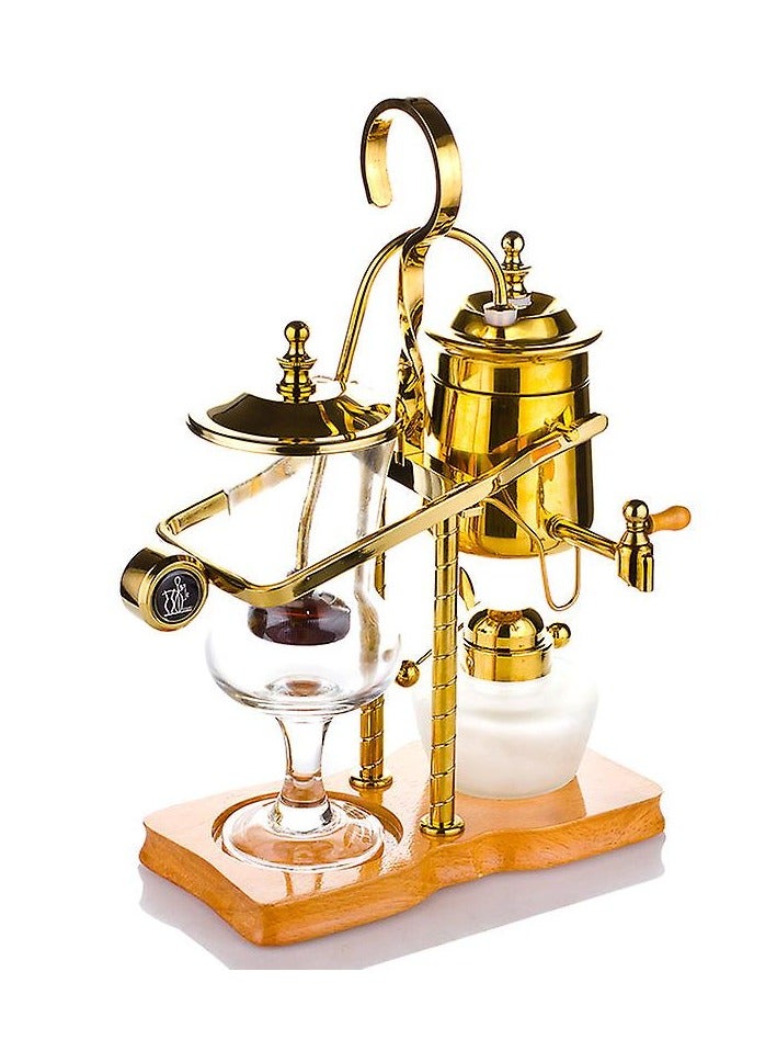 Precise Balance Syphon Coffee Maker with Wooden Base, Stainless Steel Water Retainer, Glass Cup, Burner & Metal Handle, 3-5 cups Espresso Maker - Gold Color - Image 2