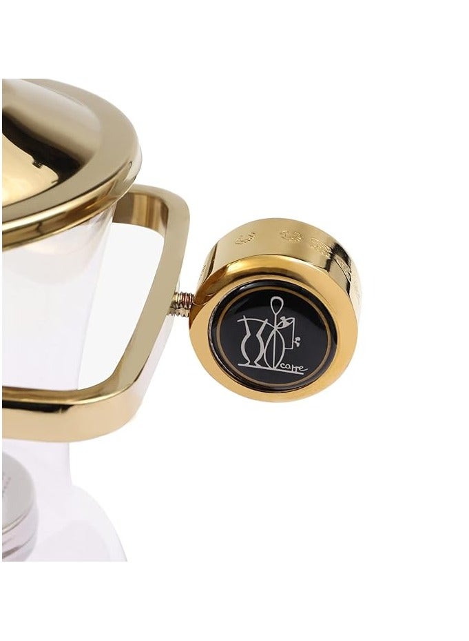 Precise Balance Syphon Coffee Maker with Wooden Base, Stainless Steel Water Retainer, Glass Cup, Burner & Metal Handle, 3-5 cups Espresso Maker - Gold Color - Image 4