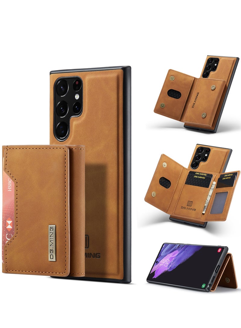 2 in 1 Clutch Wallet For Samsung Galaxy S23 Ultra , Vintage Slim Leather Case Magnetic Detachable Tri-Fold Wallet,  Leather Case with Card Holder Pocket Slim Case