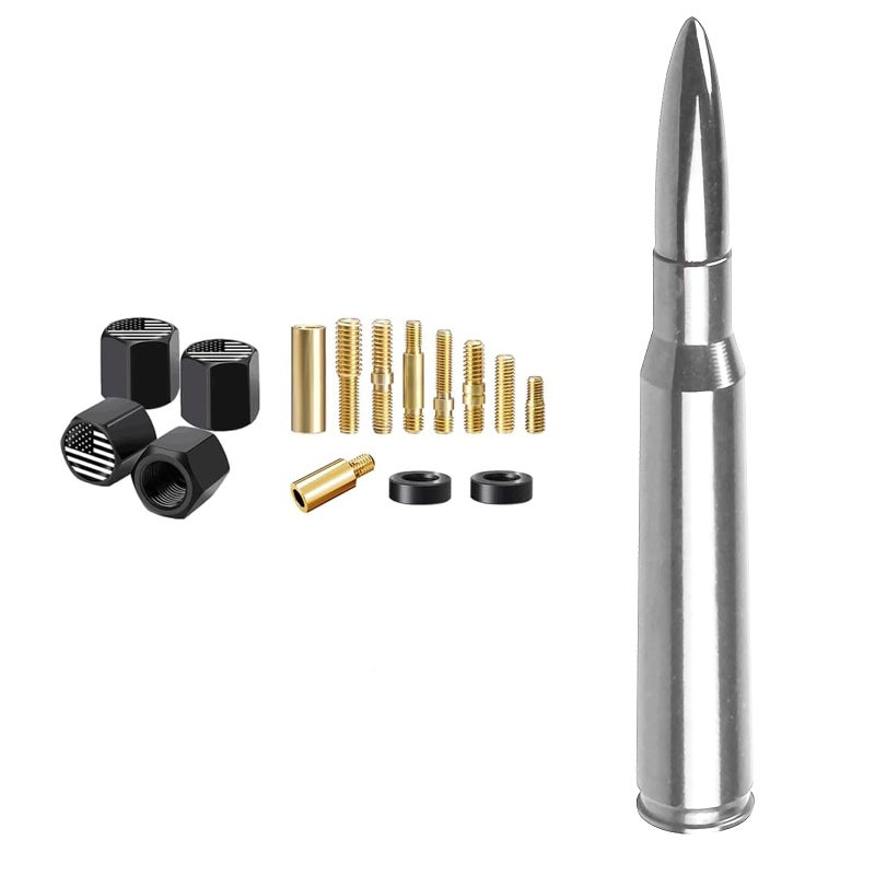 HVSTTPK Truck Car Bullet Antenna with Valve Stem Caps Mast for GM Chevy Silverado 1500 2500 3500 HD Ford F150 F250 F350 Denali Heavy Pickup Jeep Truck Accessories (Chrome) - Image 4