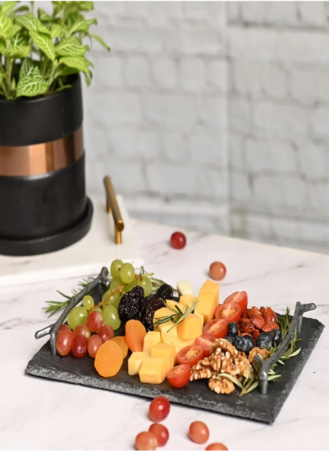 1Chase Natural Stone Slate Serving Tray With Arborization Handle