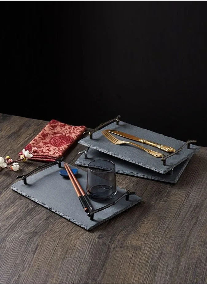 1Chase Natural Stone Slate Serving Tray With Arborization Handle