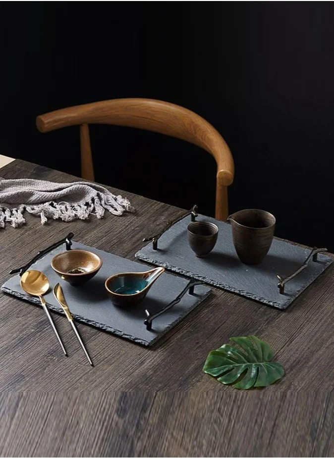 1Chase Natural Stone Slate Serving Tray With Arborization Handle