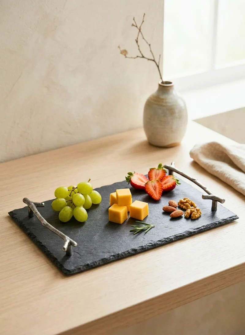 1Chase Slate Serving Tray with Arborization Handle – 30x20cm Cheese & Charcuterie Board
