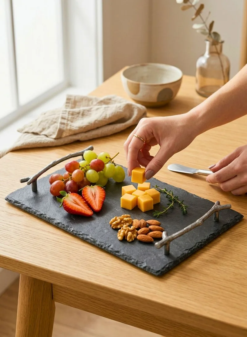 1Chase Slate Serving Tray with Arborization Handle – 30x20cm Cheese & Charcuterie Board