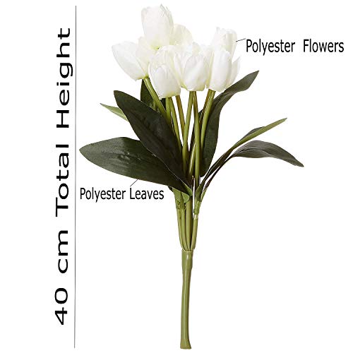 Fourwalls Beautiful Decorative Artificial Tulip Flower Bunch for Home décor (40 cm Tall, 9 Heads, Set of 3, White) - Image 5