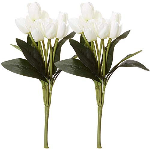 Fourwalls Beautiful Decorative Artificial Tulip Flower Bunch for Home décor (40 cm Tall, 9 Heads, Set of 3, White) - Image 2