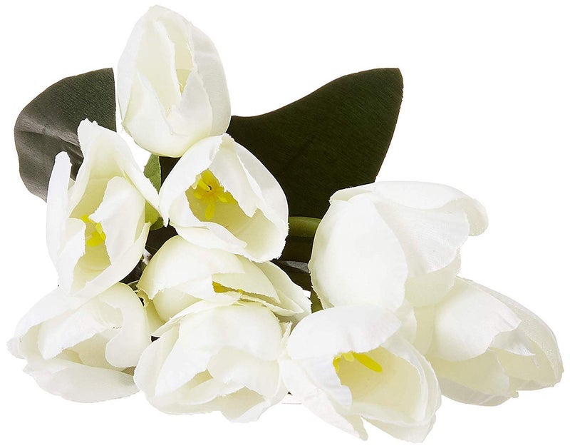Fourwalls Beautiful Decorative Artificial Tulip Flower Bunch for Home décor (40 cm Tall, 9 Heads, Set of 3, White) - Image 4