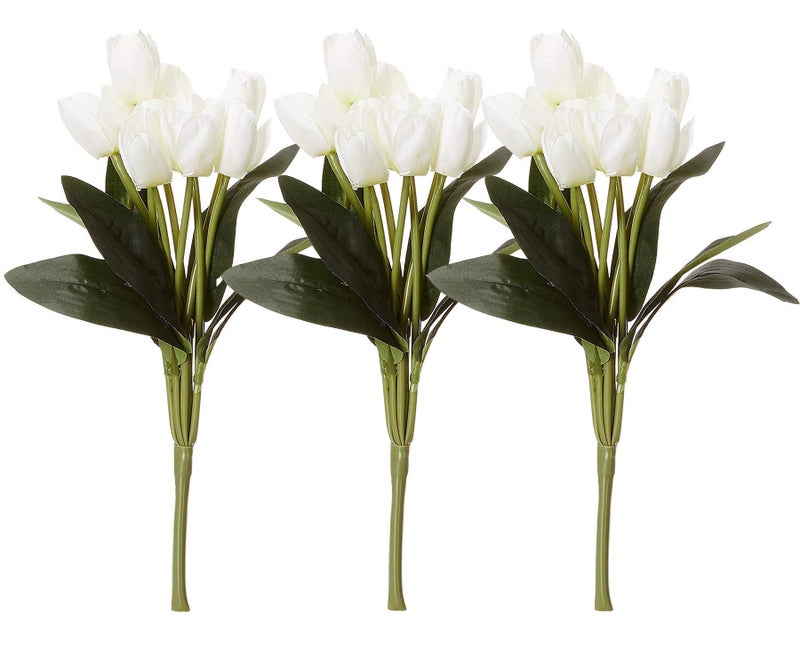 Fourwalls Beautiful Decorative Artificial Tulip Flower Bunch for Home décor (40 cm Tall, 9 Heads, Set of 3, White) - Image 1