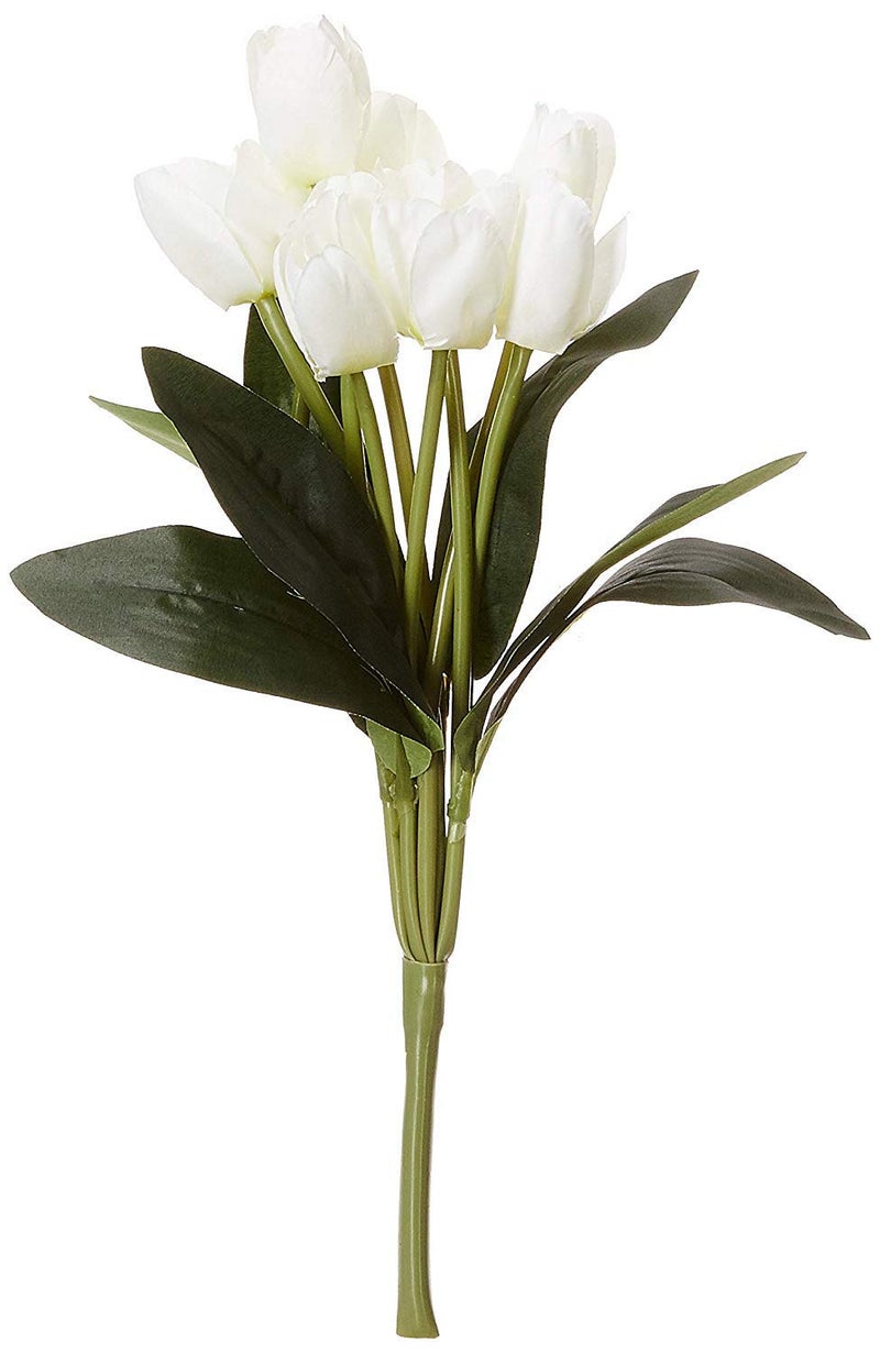 Fourwalls Beautiful Decorative Artificial Tulip Flower Bunch for Home décor (40 cm Tall, 9 Heads, Set of 3, White) - Image 3