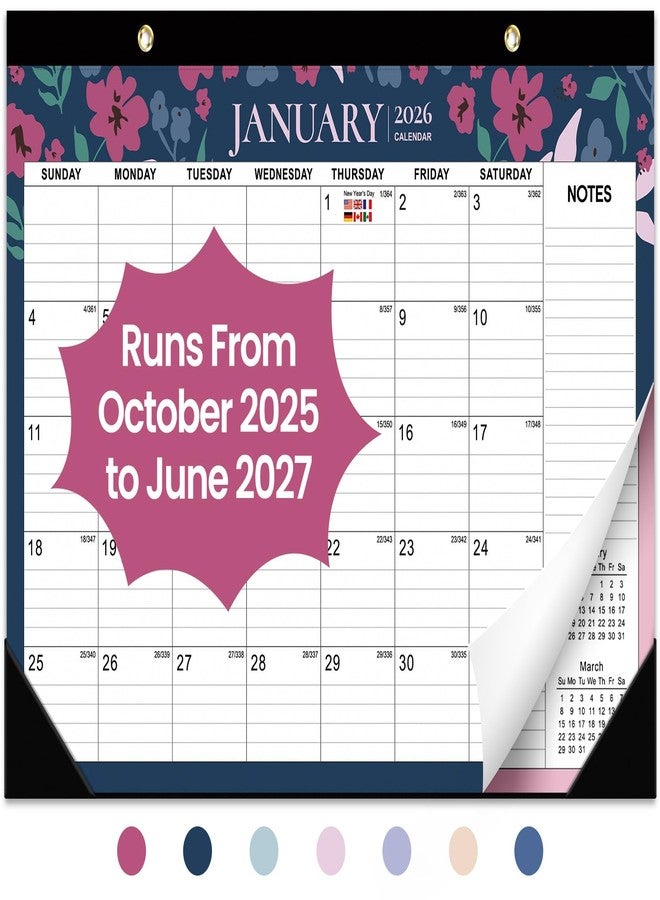 Taja Desk Calendar 2025-2026, 21 Months Calendar Runs from October 2025 to June 2027 - Large 17" x 12" Desktop/Wall Monthly Calendar for Home School, or Office - Twilight Petals - Image 1