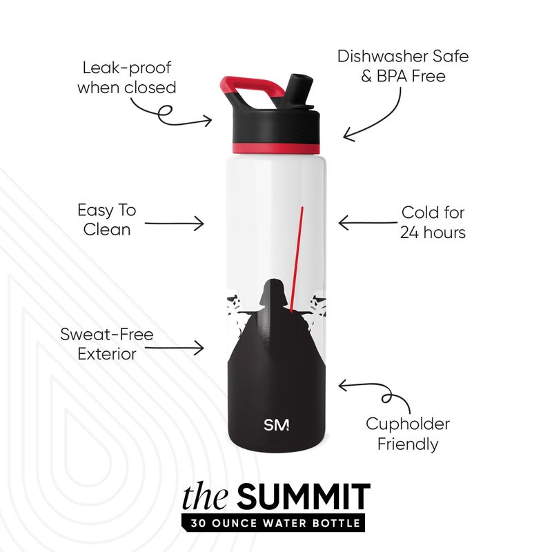 Simple Modern Summit Water Bottle with Straw Lid | Star Wars 30oz Leak Proof Stainless Steel Insulated Cup | Gifts for Him | The Dark - Image 2