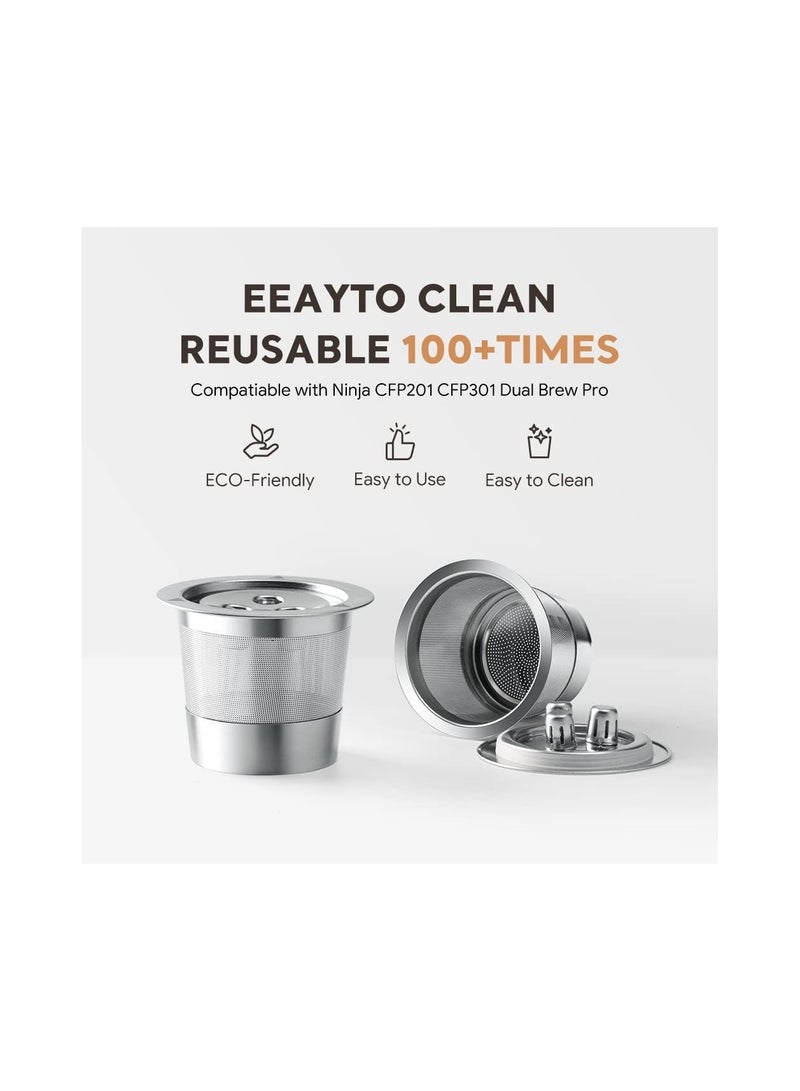 K Cups Reusable Coffee Pods, for Ninja Dual Brew Coffee Maker, 2 Pack Stainless Steel Permanent K Cups Filters Coffee Accessories,  Compatible with Ninja CFP201 CFP301 Dual Brew Pro Machine