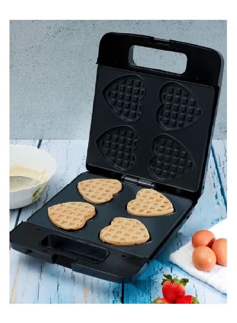 Non-Stick Heart Waffle Maker 4 Slice | Cool Touch Handle | Skid-Resistance Feet 1400.0 W Silver/Black