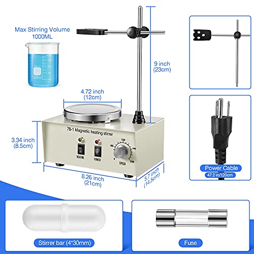 Feekoon 78-1 Magnetic Stirrer Hot Plate Magnetic Mixer 1000ml Lab Hot Plate with Magnetic Stirrer, 2400 RPM Magnetic Stir Plate with 4 Stir Bars and Support Stand, Max 158°F Hotplate Magnetic Stir - Image 5