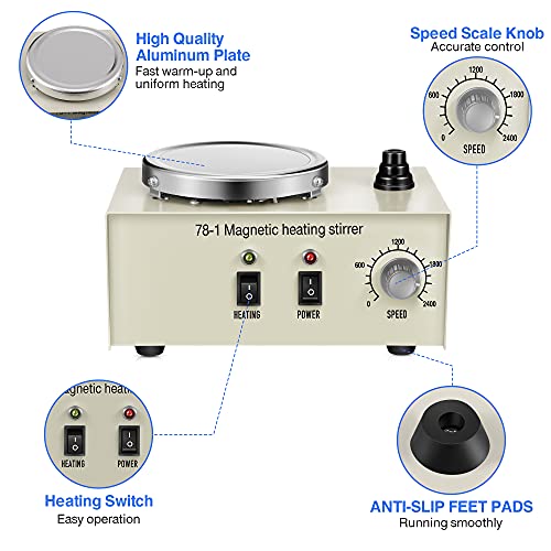 Feekoon 78-1 Magnetic Stirrer Hot Plate Magnetic Mixer 1000ml Lab Hot Plate with Magnetic Stirrer, 2400 RPM Magnetic Stir Plate with 4 Stir Bars and Support Stand, Max 158°F Hotplate Magnetic Stir - Image 3