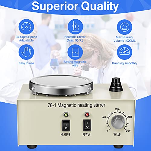Feekoon 78-1 Magnetic Stirrer Hot Plate Magnetic Mixer 1000ml Lab Hot Plate with Magnetic Stirrer, 2400 RPM Magnetic Stir Plate with 4 Stir Bars and Support Stand, Max 158°F Hotplate Magnetic Stir - Image 2