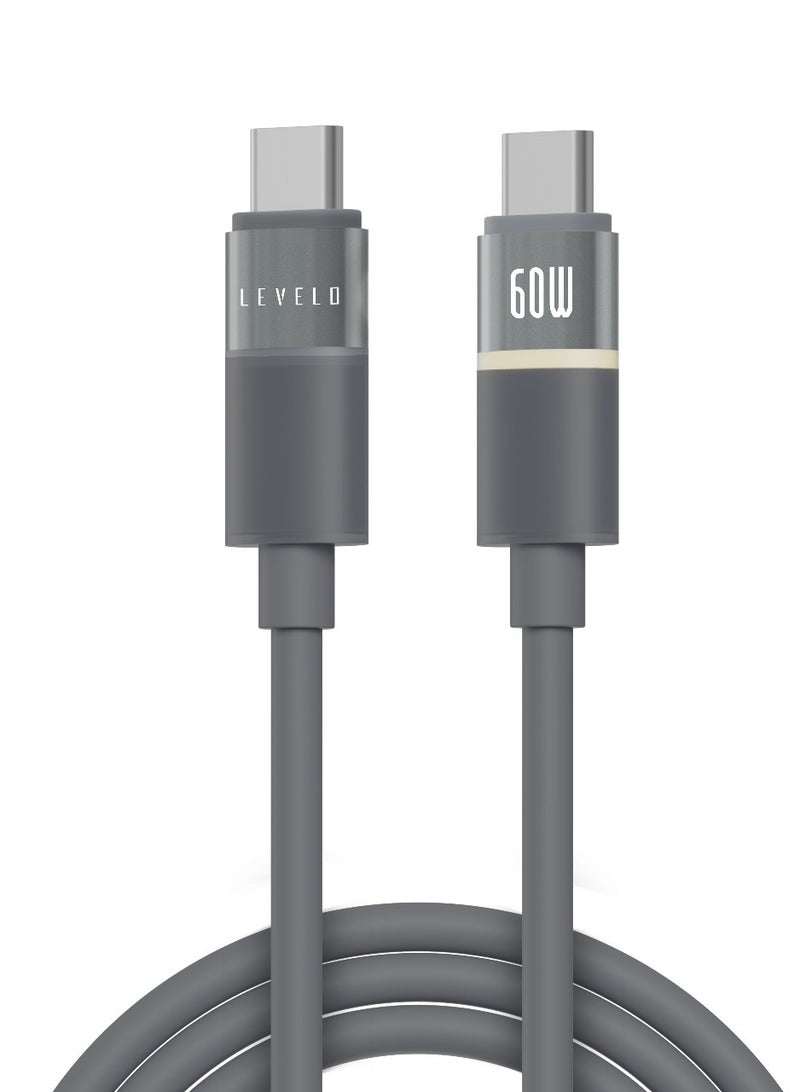 ليفيلو كابل PD 60 واط من Luno Type-C إلى Type-C بطول 1 متر / مؤشر LED / خالٍ من التشابك / معدل نقل البيانات 480 ميجابت في الثانية - رمادي دخاني - Image 1