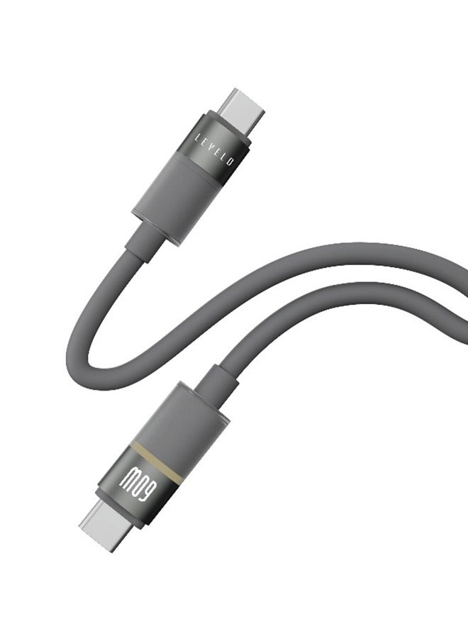 ليفيلو كابل PD 60 واط من Luno Type-C إلى Type-C بطول 1 متر / مؤشر LED / خالٍ من التشابك / معدل نقل البيانات 480 ميجابت في الثانية - رمادي دخاني - Image 2