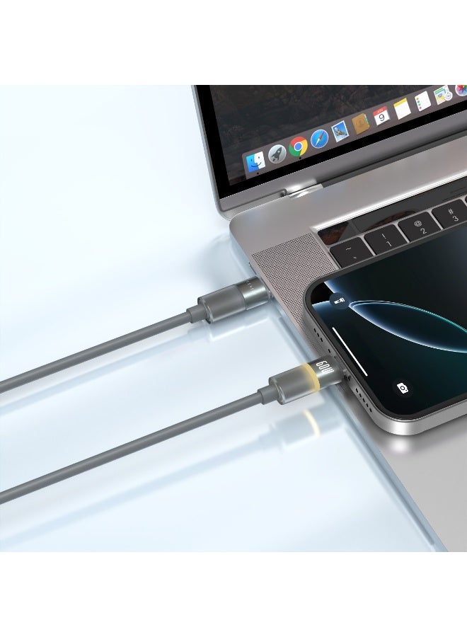 ليفيلو كابل PD 60 واط من Luno Type-C إلى Type-C بطول 1 متر / مؤشر LED / خالٍ من التشابك / معدل نقل البيانات 480 ميجابت في الثانية - رمادي دخاني - Image 3
