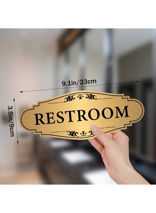 LUHIMO Restroom Sign Sticker for Business & Home, Self-Adhesive Brushed Gold Elegant Bathroom Signs for Door, Durable & Waterproof Unisex Restroom Signage for House toilet, Office, Store, Shop - Image 2