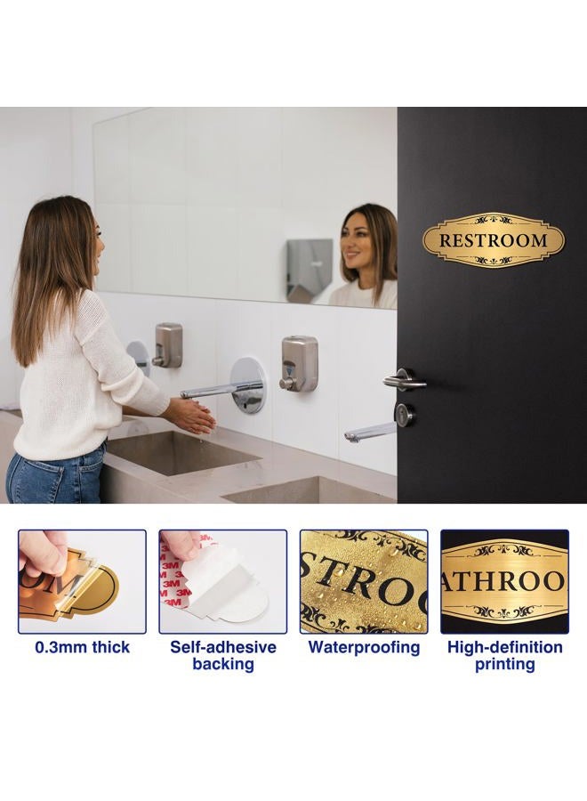 LUHIMO Restroom Sign Sticker for Business & Home, Self-Adhesive Brushed Gold Elegant Bathroom Signs for Door, Durable & Waterproof Unisex Restroom Signage for House toilet, Office, Store, Shop - Image 3