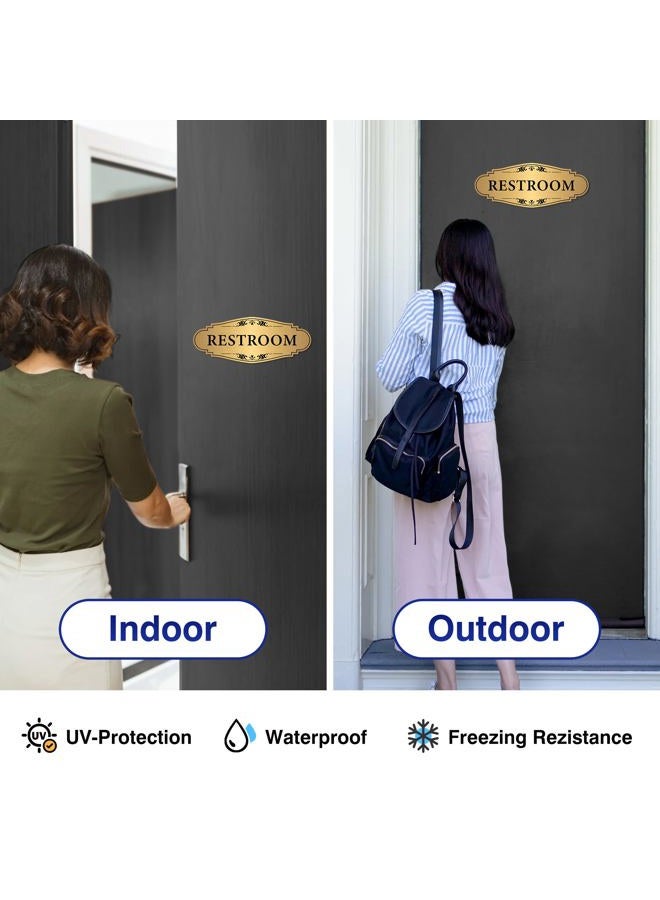 LUHIMO Restroom Sign Sticker for Business & Home, Self-Adhesive Brushed Gold Elegant Bathroom Signs for Door, Durable & Waterproof Unisex Restroom Signage for House toilet, Office, Store, Shop - Image 4