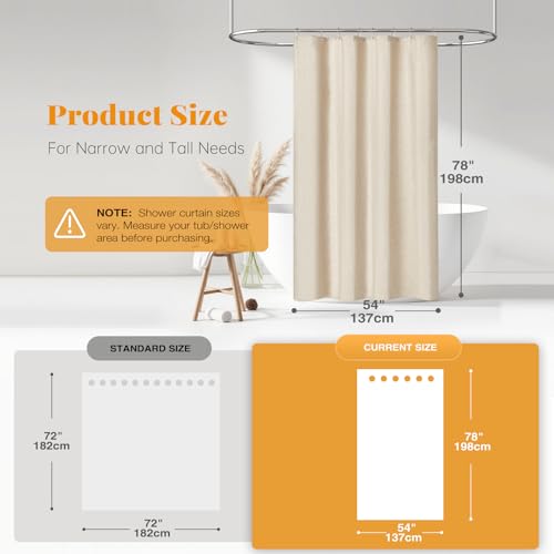 BTTN 54x78 Stall Shower Curtain, 54 Wide Linen Textured Heavy Duty Cloth Shower Curtain Set with 10 Plastic Hooks, Narrow Hotel Luxury Weighted Fabric Shower Curtains for Bathroom, Beige/Cream - Image 3