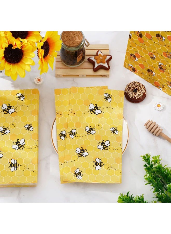 Whaline Bee Guest Napkins 3 Ply Disposable Paper Pack Summer Yellow Bee Honeycomb Dinner Hand Napkin Towel for Happy Bee Day Summer Spring Party Wedding Supplies Birthday Table Decorations, 80Pcs - Image 4