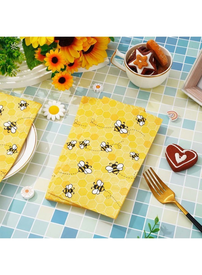 Whaline Bee Guest Napkins 3 Ply Disposable Paper Pack Summer Yellow Bee Honeycomb Dinner Hand Napkin Towel for Happy Bee Day Summer Spring Party Wedding Supplies Birthday Table Decorations, 80Pcs - Image 3
