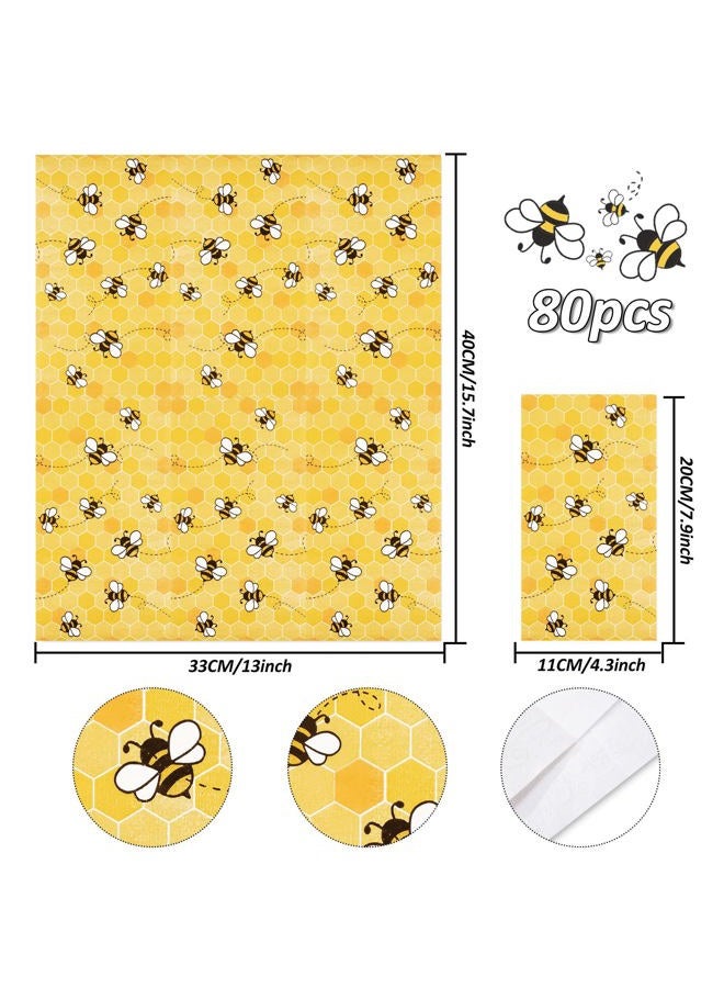 Whaline Bee Guest Napkins 3 Ply Disposable Paper Pack Summer Yellow Bee Honeycomb Dinner Hand Napkin Towel for Happy Bee Day Summer Spring Party Wedding Supplies Birthday Table Decorations, 80Pcs - Image 2