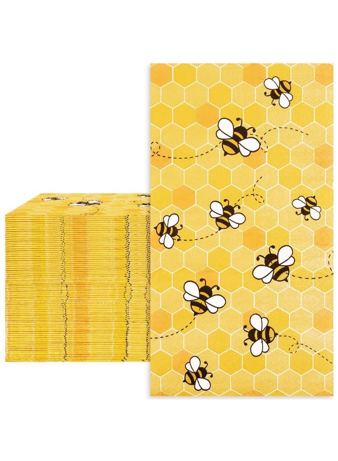 Whaline Bee Guest Napkins 3 Ply Disposable Paper Pack Summer Yellow Bee Honeycomb Dinner Hand Napkin Towel for Happy Bee Day Summer Spring Party Wedding Supplies Birthday Table Decorations, 80Pcs - Image 1