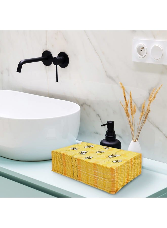 Whaline Bee Guest Napkins 3 Ply Disposable Paper Pack Summer Yellow Bee Honeycomb Dinner Hand Napkin Towel for Happy Bee Day Summer Spring Party Wedding Supplies Birthday Table Decorations, 80Pcs - Image 5